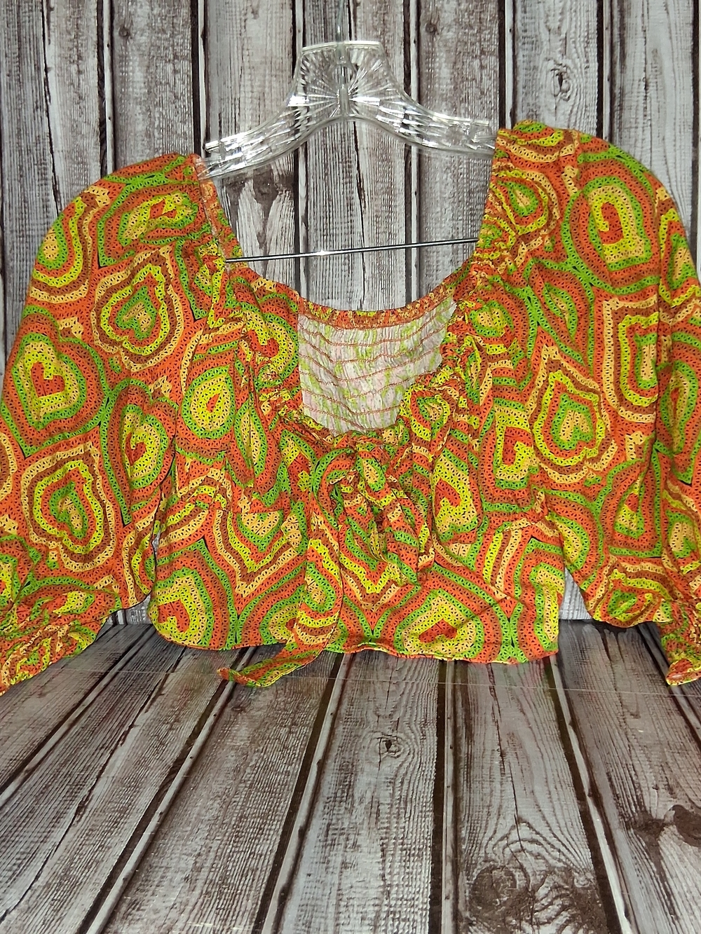 Boho Crop Peasant Top in Lime Green and Orange